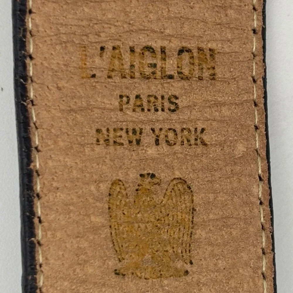 VINTAGE L'AIGLON Black Leather Belt Gold Brass Buckle‎ Office Work Mens 40 / 109